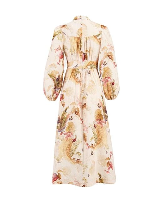 Zimmermann Natural Floral Printed V-Neck Long Dress