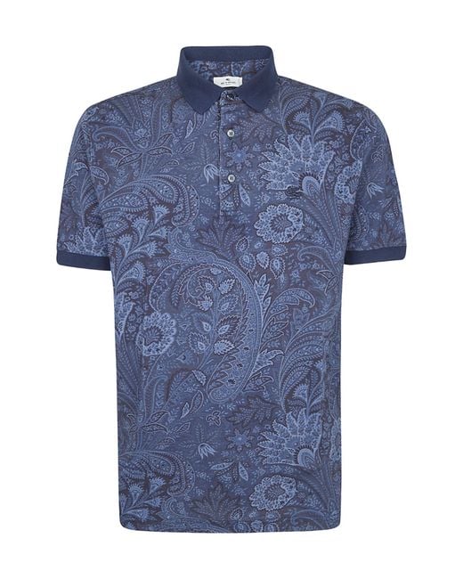Etro Blue Arnica Paisley Short-Sleeved Polo Shirt for men