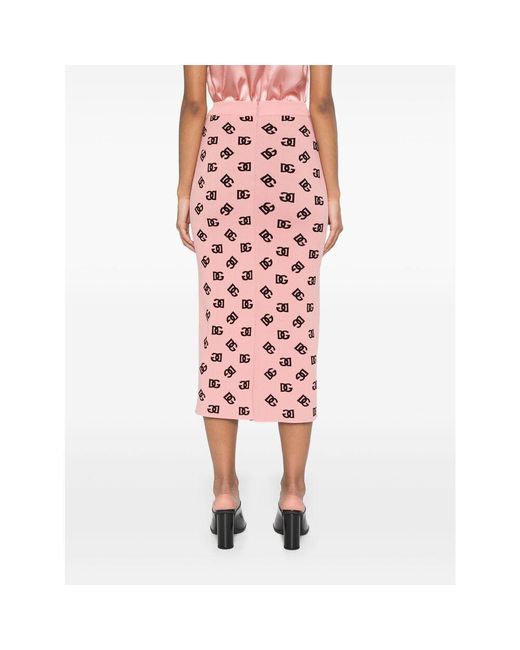 Dolce & Gabbana Pink Dg Logo Jacquard Midi Pencil Skirt