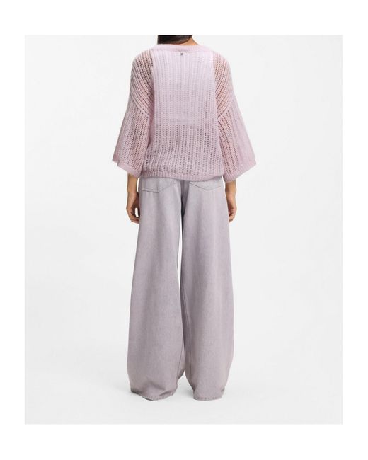 Boss Pink Open-Knit Round-Neck Sweater