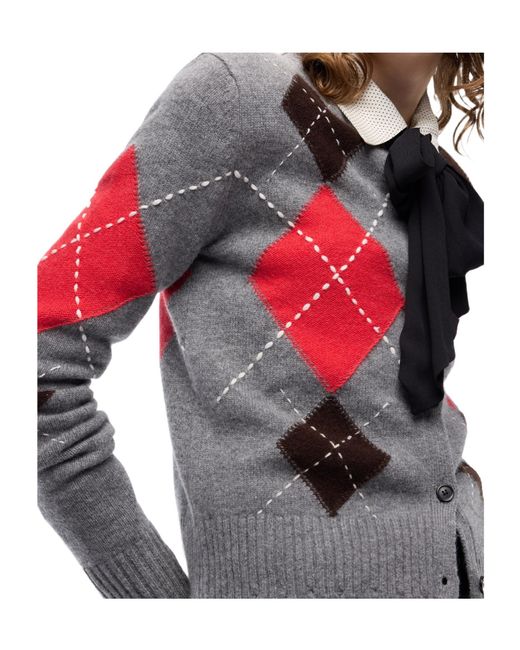 Pinko Multicolor Argyle-Intarsia Button-Up Cardigan