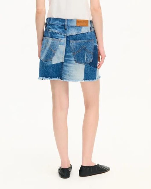 KENZO Blue Patchwork Short Denim Skirt