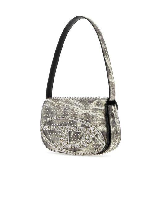DIESEL Crystal-Embellished Shoulder Bag in Gray | Lyst