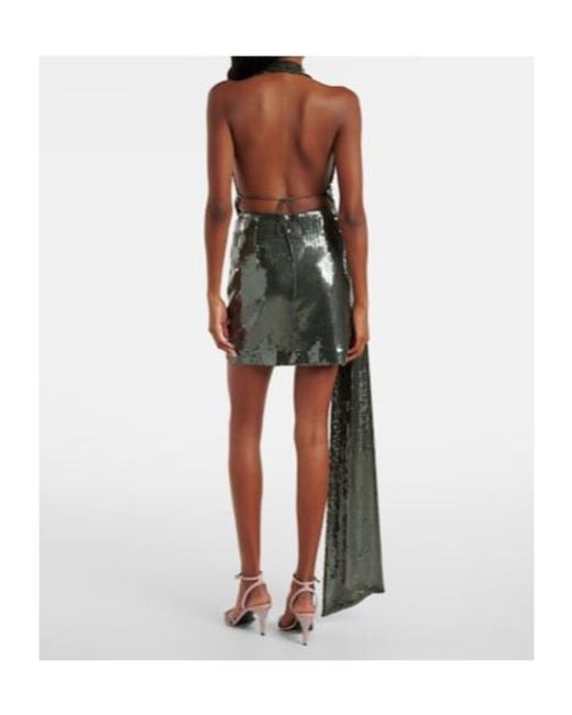Alex Perry Green Draped Halterneck Sequined Minidress