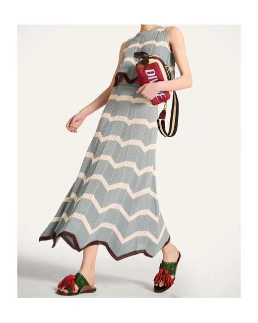 LaDoubleJ Blue Chevron-Knit Midi Skirt