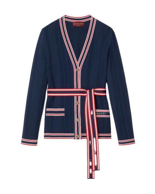 Gucci Blue Belted Button-Up Cardigan