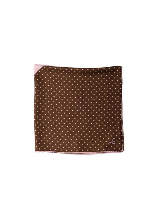 Prada Brown プリント 90 シルクツイルスカーフ