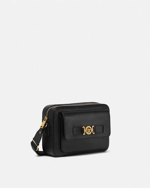 Versace Black Logo-Printed Zipped Crossbody Bag for men