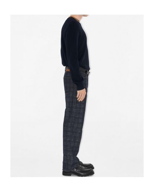 Burberry Black Checked Trim Crewneck Jumper for men