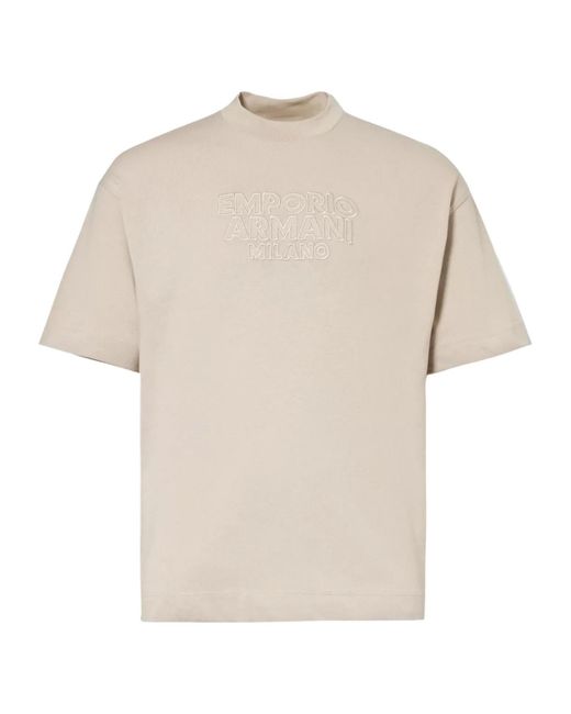 Emporio Armani White Logo Embroidered Crewneck T-Shirt for men