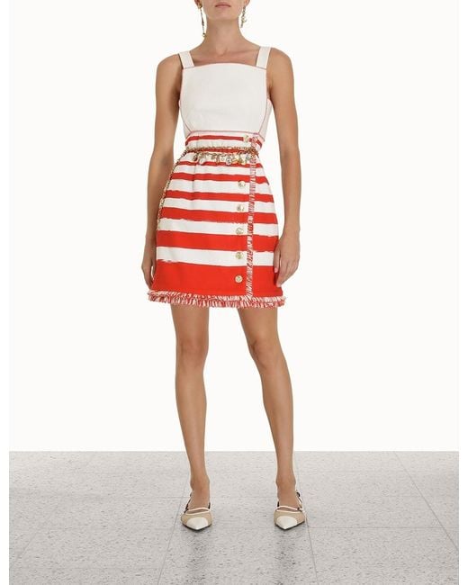 Zimmermann Red Frayed-Detail Square-Neck Dress