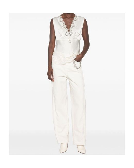 ERMANNO FIRENZE White Lace-Detail Tank Top