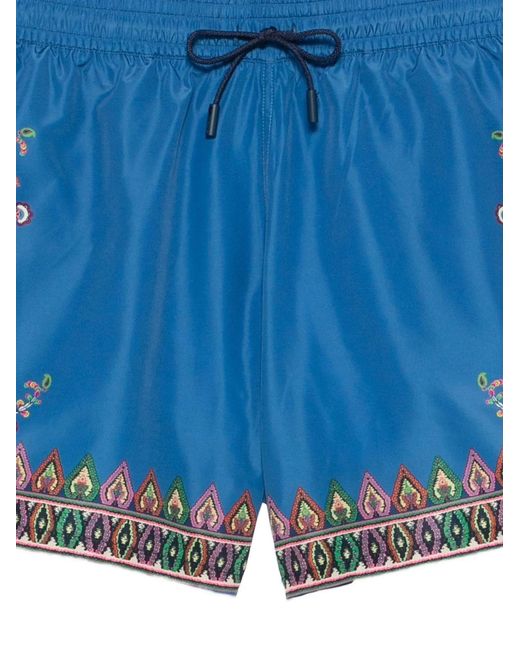 Etro Blue Paisley-Print Swim Shorts for men