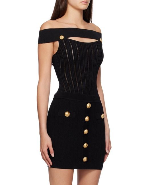 Balmain Black Pointelle-Knit Bodysuit