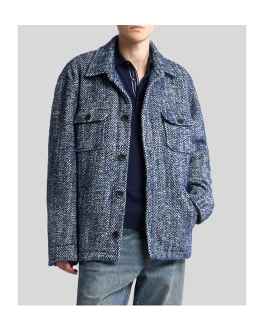 Etro Blue Herringbone Shirt Jacket for men