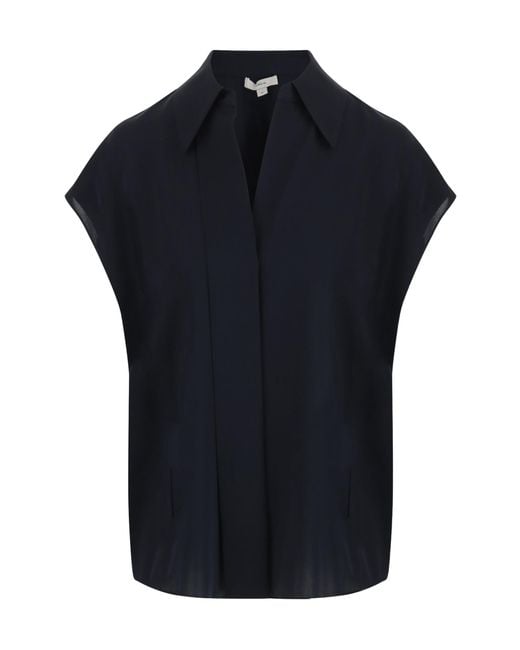 Vince Blue Cap-Sleeve Silk Blouse