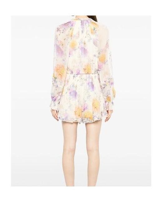 Zimmermann White Luna Ruffled Floral Printed Jumpsuit
