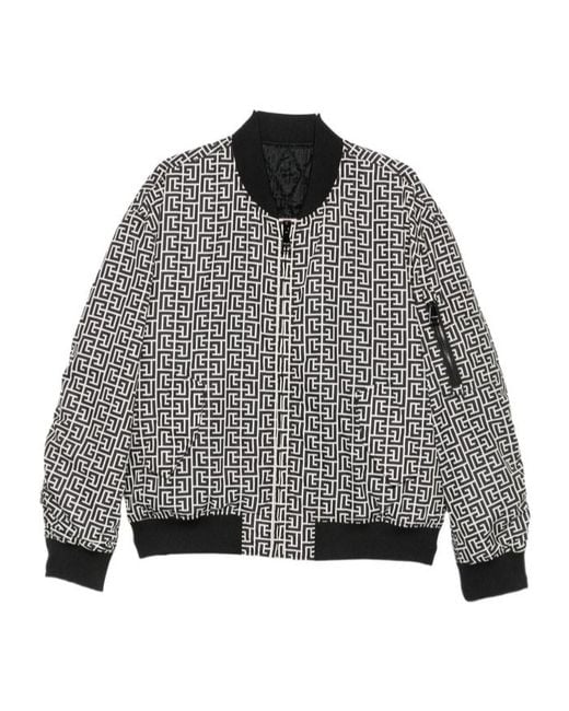 Balmain Gray Monogram Bomber Jacket for men