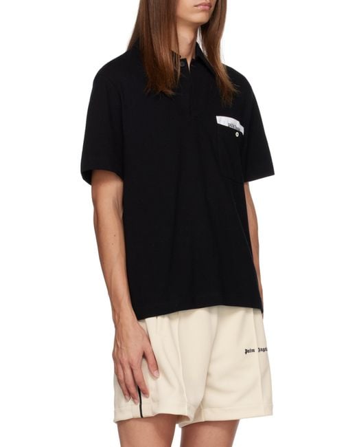 Palm Angels Black Sartorial Tape Short Sleeved Polo Shirt for men