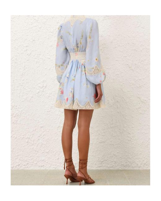 Zimmermann Lucky Lace Plunge Mini Dress in Blue | Lyst