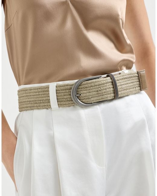Brunello Cucinelli White Monili-Buckle Woven Belt