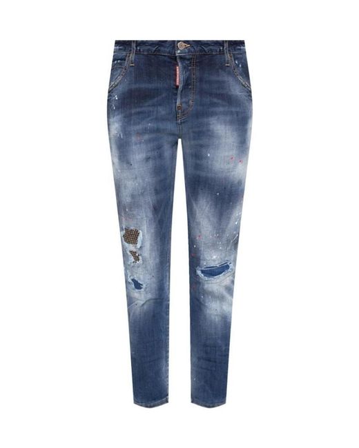 DSquared² Blue Distressed-Effect Cropped Jeans