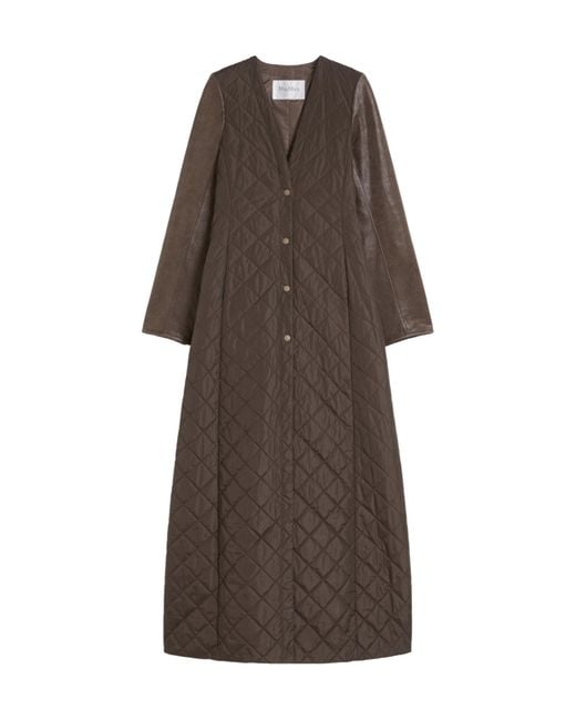 Max Mara Brown Berta Panelled Quilted Coat