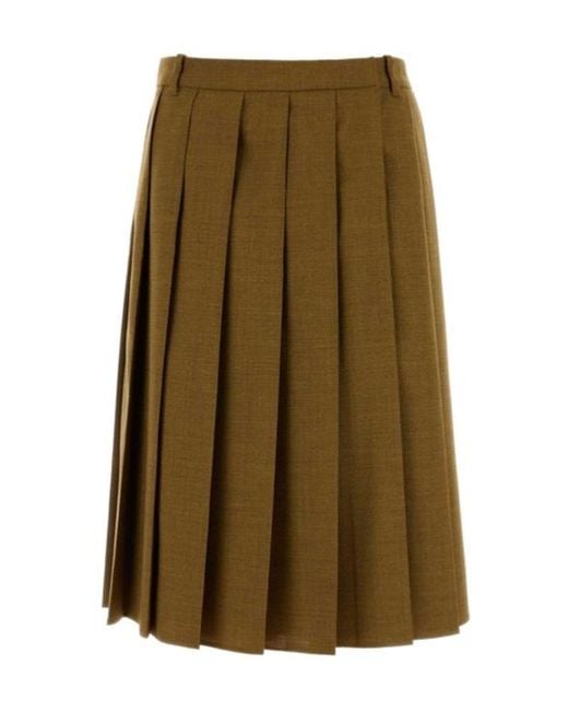 Prada Green Pleated Midi Skirt