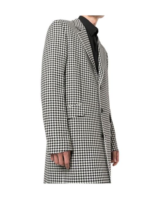 McQueen Gray Houndstooth Single-Breasted Coat for men