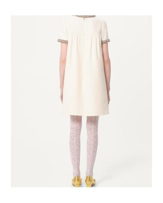 Valentino Natural Embroidered Crepe Couture Short Dress