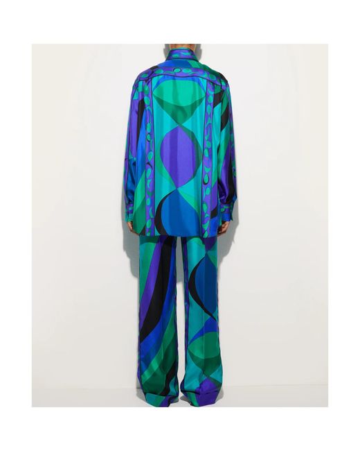 Emilio Pucci Blue Pucci Pesci-Printed Long Sleeved Shirt