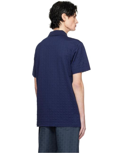 Givenchy Blue 4G-Jacquard Short-Sleeved Polo Shirt for men