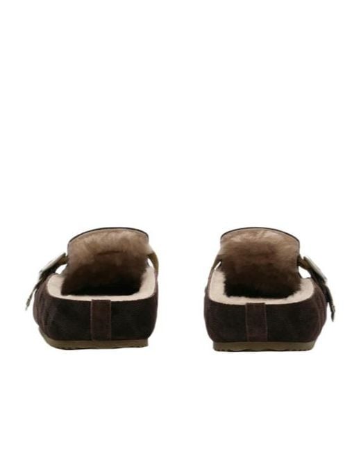 Burberry Brown Check Shearling Urchin Clogs for men