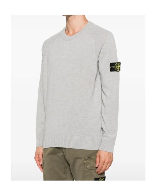 Stone Island Gray Logo Patch Crewneck Sweater for men