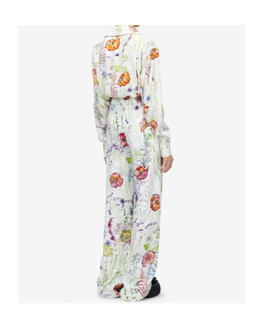McQueen White Meadow Floral Print Pants