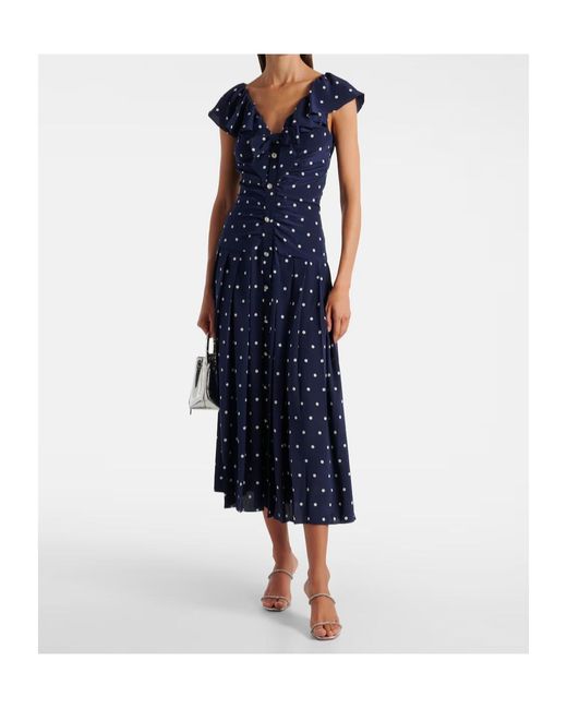 Alessandra Rich Blue Polka-Dot Ruffled Silk Midi Dress