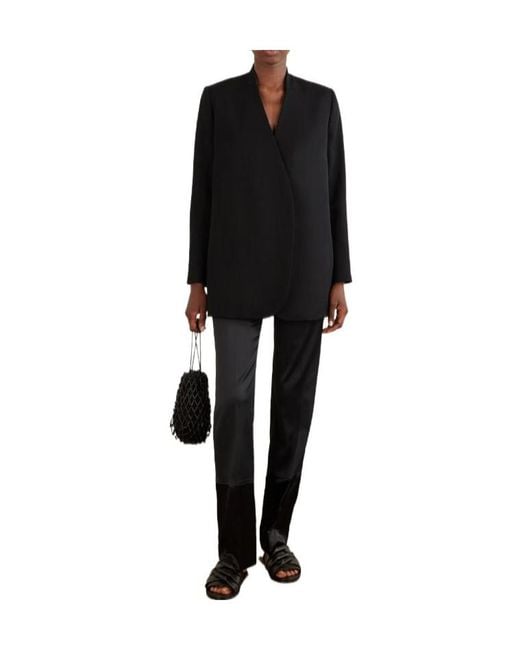 Sharon Wauchob Blue Paneled Satin Straight-Leg Pants