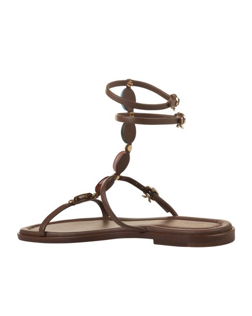 Gianvito Rossi Brown Shanti Embellished Flat Sandals