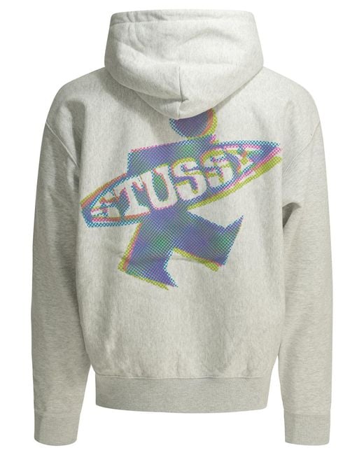 Stussy Gray Stüssy Pixel Logo Zip Hoodies for men
