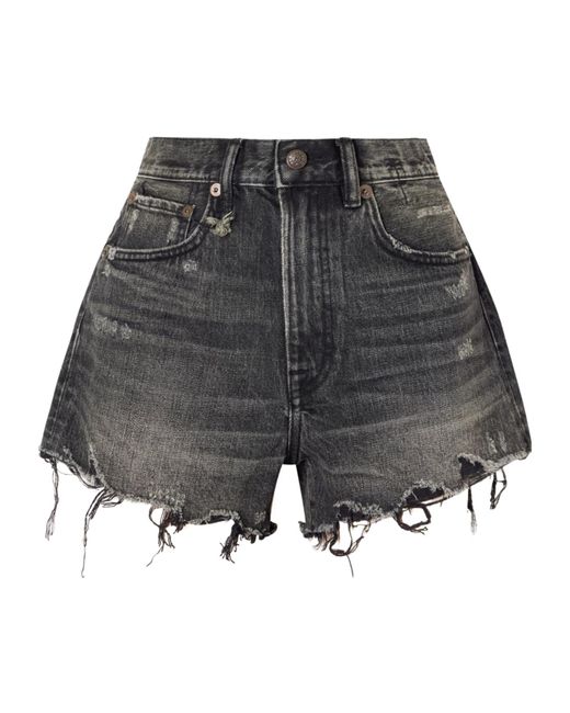 R13 Gray Distressed Denim Shorts