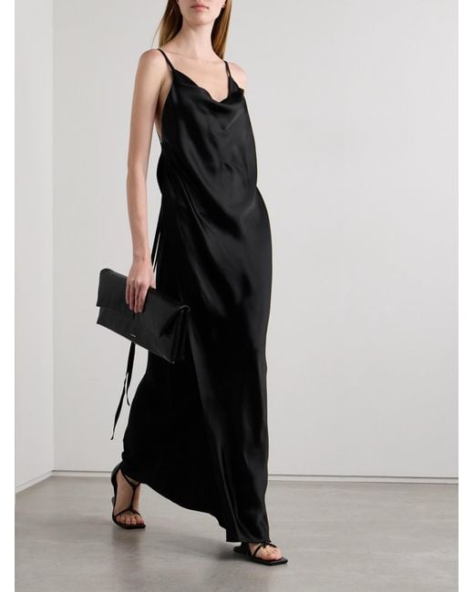 Ann Demeulemeester Black Nura Layered Draped Crepe-Trimmed Satin Maxi Dress