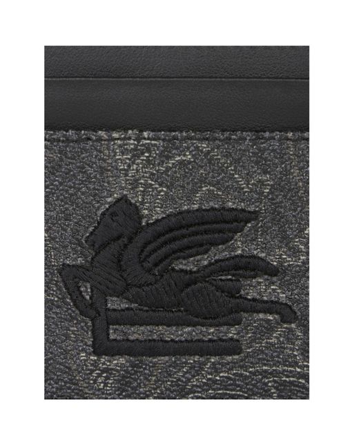 Etro Gray Pegaso Embroidered Paisley Card Holder for men