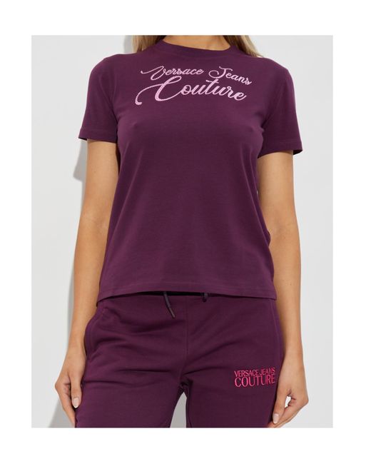 Versace Jeans Purple Couture Rhinestone Embellished Crewneck T-Shirt