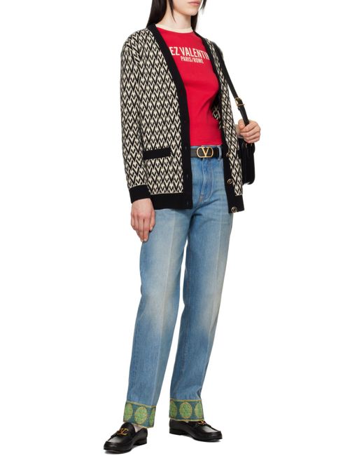Valentino Gray Monogram V-Neck Button-Up Cardigan