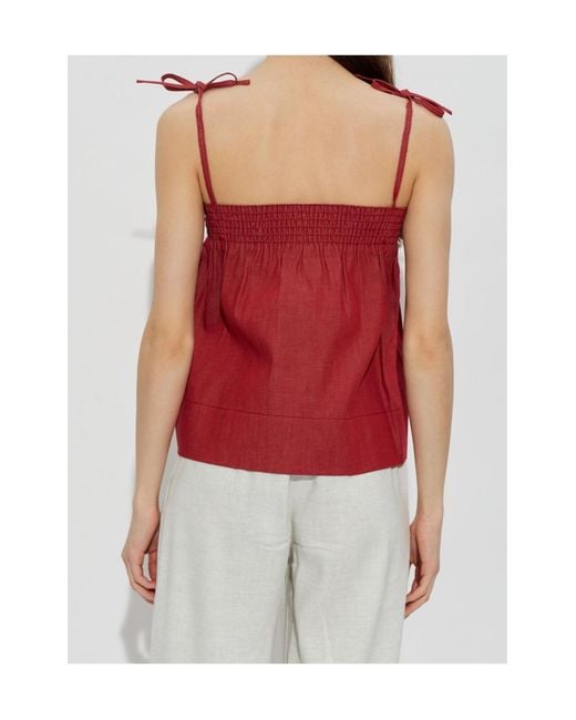 A.P.C. Red Smocked Strap Top