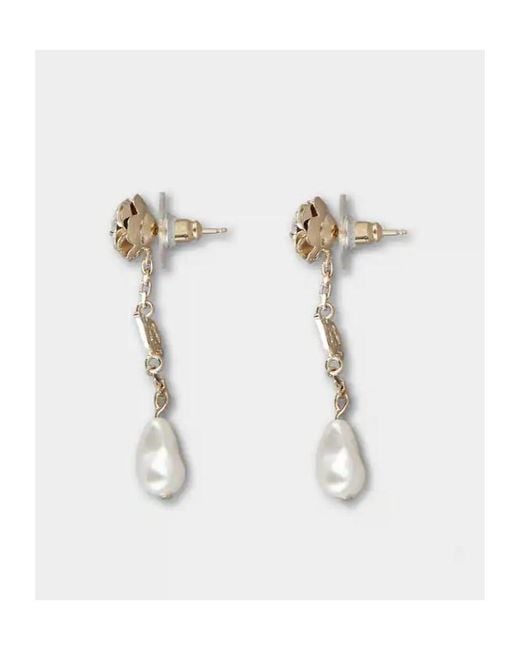 Roger Vivier White Rose Pearls Long Earrings