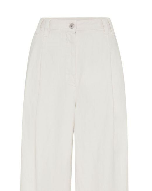 Brunello Cucinelli White High-Waist Straight-Leg Pants