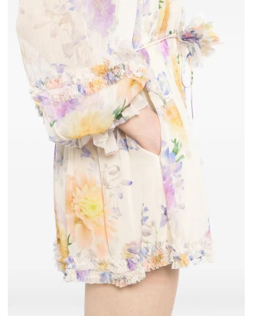 Zimmermann White Luna Ruffled Floral Printed Jumpsuit