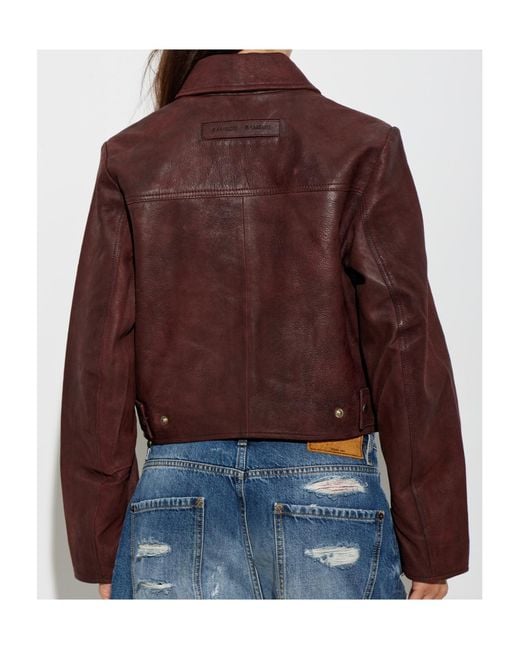 Samsøe & Samsøe Brown Collared Long-Sleeved Leather Jacket