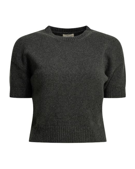 Khaite Black Golden Short-Sleeve Knitted Jumper